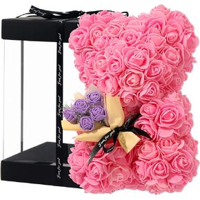 Rose Bear Gifts for Women, Handmade Rose Teddy Bear Valentines Day Decor, Rose Flower Bear with Box Gifts for Girlfriend Wife Mothers Day Birthday Gifts for Mom (Pink) in Saudi Arabia