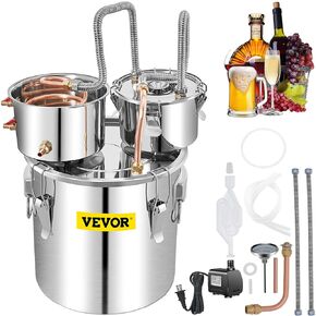 VEVOR Alcohol Still 13GAL/50L, Alcohol Distiller with Thumper Keg, Distillery Kit for Alcohol with Copper Tube & Build-in Thermometer & Water Pump