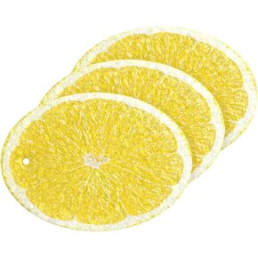 Kigai 3 PCS Cleaning Scrub Sponges Odor Free Kitchen Scouring Pad for Washing Dishes Wooden Pulp Sponge - Funny Yellow Lemon