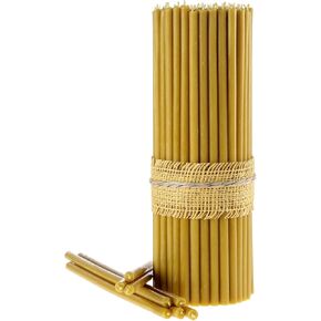 Danilovo Pure Beeswax Candles - No-Drip, Smoke-Less, Tall, Thin Taper Candles – Decorative Candles for Church Prayer, Decor or Birthday Candles – Honey Scented Candles – 8.1"x0.26" (Yellow, 50pcs)