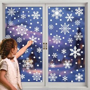 414 Pcs Christmas Window Clings for Glass Windows 9 Sheets Christmas Window Stickers Elk Snowflake Snowman Snow House Designs Window Decals for Winter Christmas Party Window Decorations