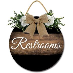 Farmhouse Accessories Powder Room Decor Powder Room Sign Bathroom Door Sign Round Rustic Wood Wreaths Wall Decor for Home Farmhouse Restroom Toilet 11inch