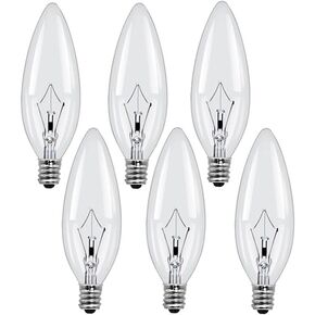 60W Candelabra Light Bulbs, E12 Candle Light Bulbs,E12 B10 Clear Candle Base Bulb with Warm White 2700K, 600 Lumen Dimmable, CA10 Clear Candelabra Base Bulbs, Ceiling Fan, Wall Sconces (6PACK)