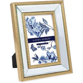 Laura Ashley 4x6 Champagne Mirror Bead Picture Frame, Classic Mirrored Frame with Beaded Border, Wall-Mountable, Made for Tabletop Display, Photo Gallery and Wall Art, (4x6, Champagne)