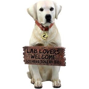 Ebros Gift Lifelike Pet Pal Labrador Retriever Statue 13.25" H Golden Retriever Dog with Jingle Collar and Greeting Sign As Patio Welcome Home Decor Sculpture (Yellow)