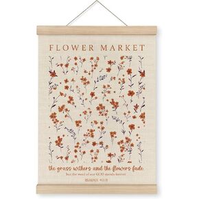 MAQIKA Fall Gather and Give Thanks Poster Framed with Wood Hanger, Flower Hanging Wall Decor, Neutral Autumn Hanging Wall Decor, Thanksgiving Canvas Wall Art Prints for Farmhouse Decor 12x16 inch