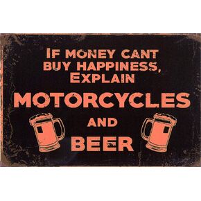 Motorcycles and Beer Vintage Wall Decor w/Funny Quote, Unique Metal Wall Decor for Home, Bar, Diner, Pub, or Man Cave 12"x8" in. Metal Tin Signs, Kitchen Decor, Unique Drinking Sign, Funny Bar Sign