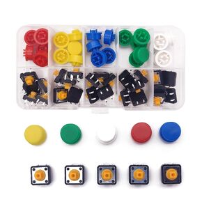 25 Set 12x12x7.3 mm Tact Tactile Push Button Switch,Resistant 4 Pin for Electronic Product PCB Board DIY,Arcade Buttons,Micro Switch,Simplesafe Switch with Cap for Arduino