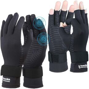 2 Pairs Copper Arthritis Gloves for Women Men, Relieve Hand Pain, Rheumatoid, Osteoarthritis, Carpal Tunnel, Open/Full Finger Compression Gloves with Touchscreen & Wrist Strap (Large/X-Large)