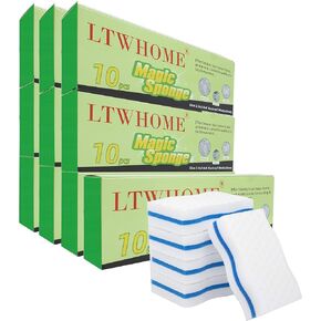 LTWHOME Bulk Pack 100-Pack Three-Layer Extra Durable Wave Shape Magic Cleaning Sponge Eraser Multi-Functional Melamine Foam for Kitchen, Bathroom, Wall