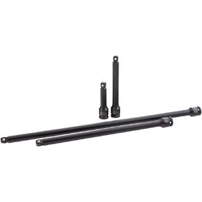 SUNEX TOOLS 3504, 3/8 Inch Drive Impact Extension Set, 4 Pieces, SAE, 3" to 15", Cr-Mo Steel, Radius Corner Design, Wobble Drive, Steel Ball Retainer, Dual Size Markings, Storage Tray