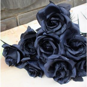 8pcs Artificial Rose Flower, No Fade black roses, ,Single Stem Fake Silk Flowers Realistic Blossom Flora for DIY Home OfficeParty Decoration Bridal Wedding Bouquet Halloween Decoration (Wine red)