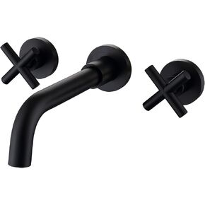 Wall Mounted Faucet Bathroom Sink Matte Black Bathroom Faucet 8 Inch 360 Degree Swivel Nozzle 2 Cross Handles