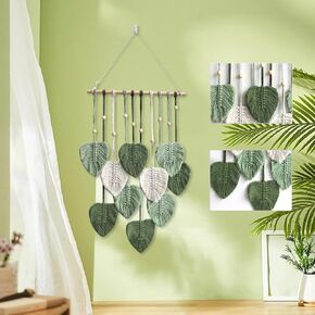 أوراق معلقة على الحائط من Segutage Macrame، ديكور معلق على الحائط من الريش الكبير مصنوع يدويًا من خيوط الغزل المنسوجة من أوراق الشجر الفنية للحضانة وغرفة النوم وغرفة المعيشة 15.74 × 31.49 بوصة (وردي)