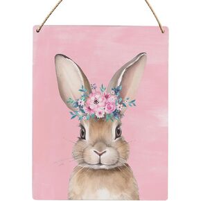 Pink Bunny Rabbit Decor - Bunny Lovers Wood Hanging - Kids Room Wall Decor - Porch Living Room Bedroom Wooden Slogan Hanging Sign 8x10 Inch