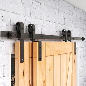 4-20FT Bypass Sliding Barn Door Hardware Kit Single Track System Carbon Steel Basic Roller Hanger Easy to Install Fit Bypass Double 45" Wide Doors Panels (8ft Single Track Bypass)