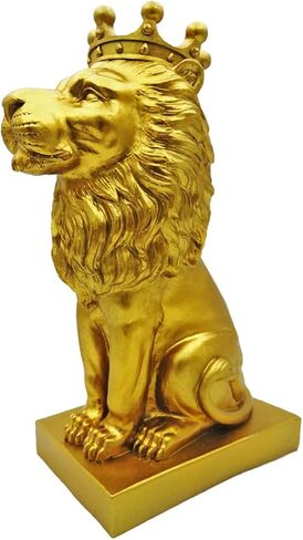 تمثال الأسد الذهبي مقاس 12 بوصة مع تاج على الطراز الشمالي لتزيين المنزل والدراسة، تماثيل الأسد القابلة للتجميع أفضل هدية للرجل in Kuwait
