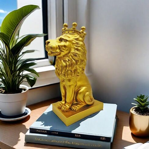 تمثال الأسد الذهبي مقاس 12 بوصة مع تاج على الطراز الشمالي لتزيين المنزل والدراسة، تماثيل الأسد القابلة للتجميع أفضل هدية للرجل in Kuwait