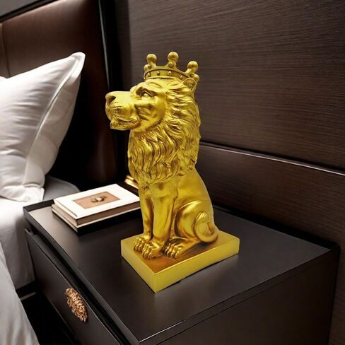 تمثال الأسد الذهبي مقاس 12 بوصة مع تاج على الطراز الشمالي لتزيين المنزل والدراسة، تماثيل الأسد القابلة للتجميع أفضل هدية للرجل in Kuwait