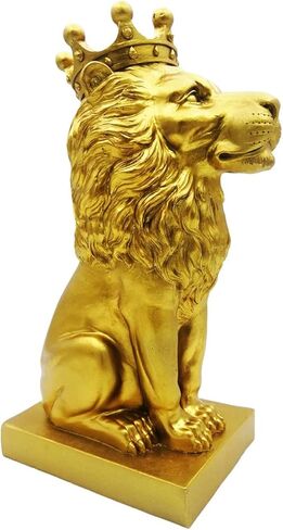تمثال الأسد الذهبي مقاس 12 بوصة مع تاج على الطراز الشمالي لتزيين المنزل والدراسة، تماثيل الأسد القابلة للتجميع أفضل هدية للرجل in Kuwait