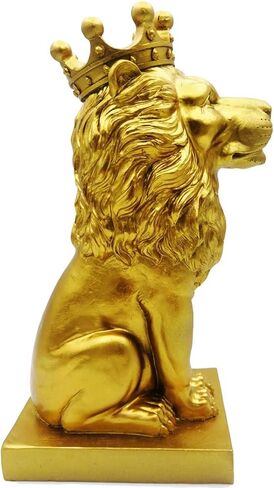 تمثال الأسد الذهبي مقاس 12 بوصة مع تاج على الطراز الشمالي لتزيين المنزل والدراسة، تماثيل الأسد القابلة للتجميع أفضل هدية للرجل in Kuwait