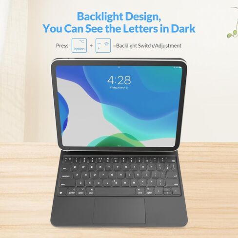 حافظة لوحة المفاتيح المغناطيسية Rii لجهاز iPad Pro 12.9 (الجيل السادس والخامس والرابع والثالث)، لوحة مفاتيح سحرية لجهاز iPad Pro 12.9، حافظة لوحة مفاتيح للشحن بالطاقة الشمسية مع لوحة تتبع متعددة اللمس، إضاءة خلفية، أسود in Saudi Arabia