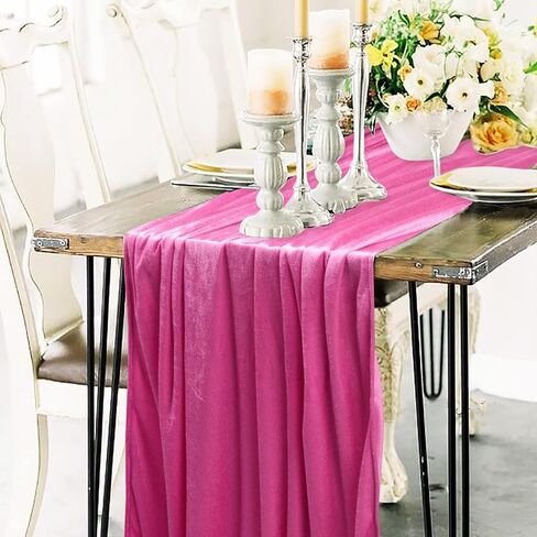 ShinyBeauty Velvet Table Runner Hot Pink Table Runners Wedding Runner Fuchsia Soft Velvet Dresser Scarf for Wedding Birthday Bachelor Party Holiday Event (29x120'', Hot Pink) in Saudi Arabia