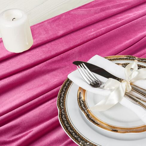 ShinyBeauty Velvet Table Runner Hot Pink Table Runners Wedding Runner Fuchsia Soft Velvet Dresser Scarf for Wedding Birthday Bachelor Party Holiday Event (29x120'', Hot Pink) in Saudi Arabia