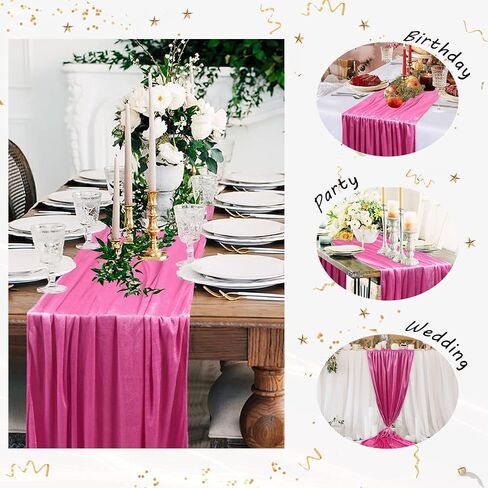 ShinyBeauty Velvet Table Runner Hot Pink Table Runners Wedding Runner Fuchsia Soft Velvet Dresser Scarf for Wedding Birthday Bachelor Party Holiday Event (29x120'', Hot Pink) in Saudi Arabia