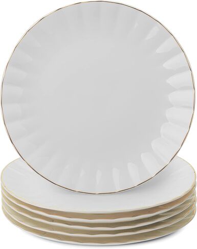 BTaT- Porcelain Dinner Plates with Gold Trim,10.5 inch, Set of 6, White Dinner Plates, White Dinner Plates Bulk, White Plate Set, Plates, Dinner Plates, Christmas Gifts in Saudi Arabia