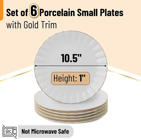 BTaT- Porcelain Dinner Plates with Gold Trim,10.5 inch, Set of 6, White Dinner Plates, White Dinner Plates Bulk, White Plate Set, Plates, Dinner Plates, Christmas Gifts in Saudi Arabia