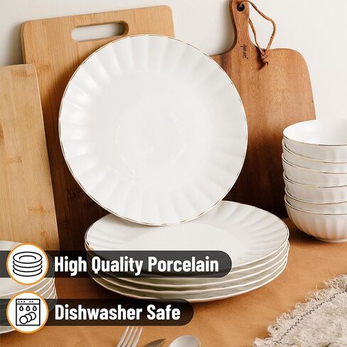 BTaT- Porcelain Dinner Plates with Gold Trim,10.5 inch, Set of 6, White Dinner Plates, White Dinner Plates Bulk, White Plate Set, Plates, Dinner Plates, Christmas Gifts in Saudi Arabia