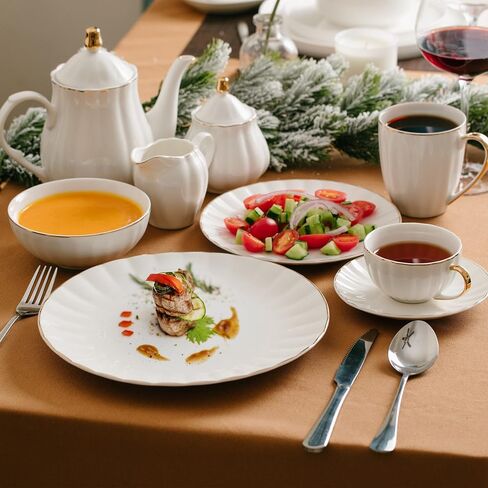 BTaT- Porcelain Dinner Plates with Gold Trim,10.5 inch, Set of 6, White Dinner Plates, White Dinner Plates Bulk, White Plate Set, Plates, Dinner Plates, Christmas Gifts in Saudi Arabia