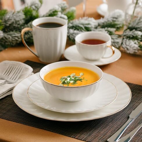 BTaT- Porcelain Dinner Plates with Gold Trim,10.5 inch, Set of 6, White Dinner Plates, White Dinner Plates Bulk, White Plate Set, Plates, Dinner Plates, Christmas Gifts in Saudi Arabia
