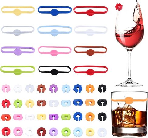 48 Pieces Drink Markers for Glasses, Silicone Wine Glass Markers for Bar Party, Bachelorette Party, Cocktail Glass Party, Birthday Party, 4 Styles in Saudi Arabia
