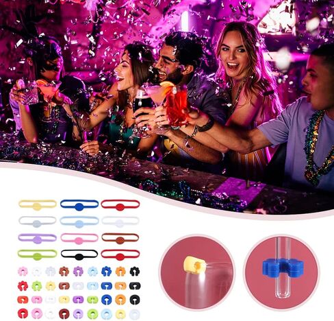 48 Pieces Drink Markers for Glasses, Silicone Wine Glass Markers for Bar Party, Bachelorette Party, Cocktail Glass Party, Birthday Party, 4 Styles in Saudi Arabia