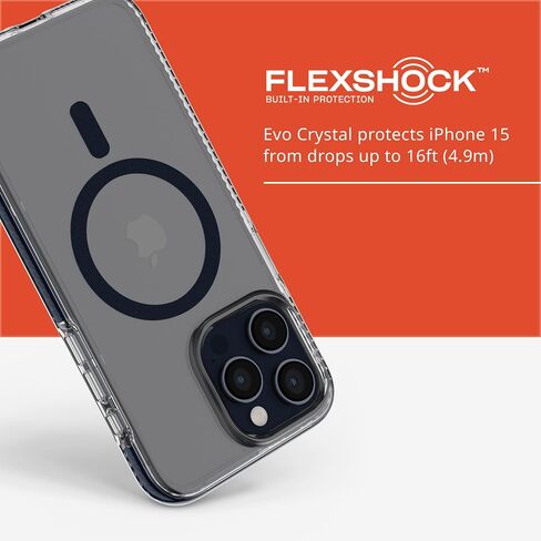 Tech21 Evo Crystal iPhone 15 Pro Max Case - Magsafe Compatible - Superior Impact Protection Case with 15X Military Standard Rating - Blue Titanium in Saudi Arabia