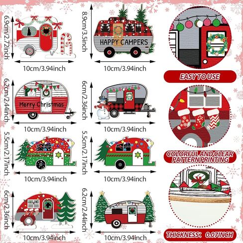 24 Pieces Christmas Camper Ornaments Christmas Wooden Ornaments Camper Decorations Red and White Happy Camper Rv Trailer Camping Decoration Rv Gifts for Xmas Tree Party Decors (Stylish) in Saudi Arabia