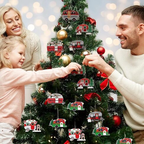 24 Pieces Christmas Camper Ornaments Christmas Wooden Ornaments Camper Decorations Red and White Happy Camper Rv Trailer Camping Decoration Rv Gifts for Xmas Tree Party Decors (Stylish) in Saudi Arabia