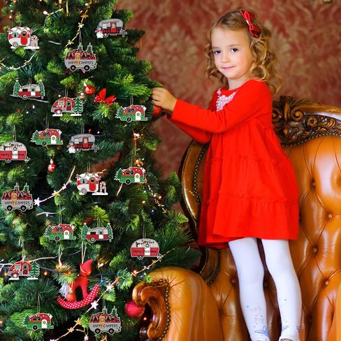 24 Pieces Christmas Camper Ornaments Christmas Wooden Ornaments Camper Decorations Red and White Happy Camper Rv Trailer Camping Decoration Rv Gifts for Xmas Tree Party Decors (Stylish) in Saudi Arabia