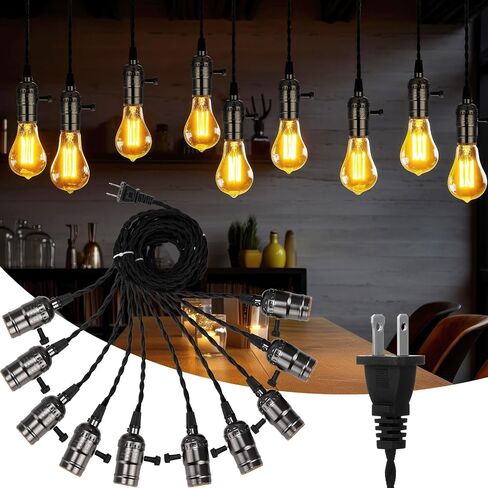 Vintage Pendant Light Sockets Light Cord Kit with Switches DIY Light Bulb Socket with Cord for E26 E27 Lamp Socket Lantern Bedroom Living Room Decor(1 Plug with 10 Sockets,1 Pcs) in Kuwait
