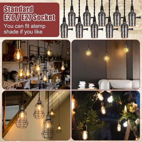 Vintage Pendant Light Sockets Light Cord Kit with Switches DIY Light Bulb Socket with Cord for E26 E27 Lamp Socket Lantern Bedroom Living Room Decor(1 Plug with 10 Sockets,1 Pcs) in Kuwait