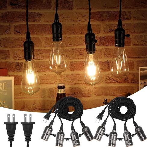Vintage Pendant Light Sockets Light Cord Kit with Switches DIY Light Bulb Socket with Cord for E26 E27 Lamp Socket Lantern Bedroom Living Room Decor(1 Plug with 10 Sockets,1 Pcs) in Kuwait