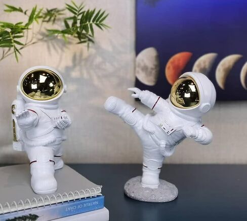 F380 Astronaut Kung Fu Figurine Statue Resin Spaceman Sculpture Desktop Ornament Space Themed Kids Toys Crafts Cake Toppers Model Home Office Decor Gifts for Christmas in Saudi Arabia