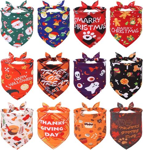 KOOLTAIL Dog Halloween Bandana 2 Pack - Holiday Dog Bandanas Adjustable Soft Dog Scarf Pet Triangle Bib with Festival Element, Dog Halloween Thanksgiving Christmas Bandanas for Small Medium Large Dogs in Kuwait