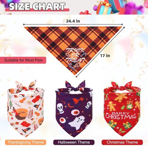 KOOLTAIL Dog Halloween Bandana 2 Pack - Holiday Dog Bandanas Adjustable Soft Dog Scarf Pet Triangle Bib with Festival Element, Dog Halloween Thanksgiving Christmas Bandanas for Small Medium Large Dogs in Kuwait