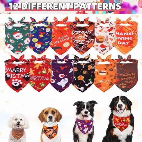 KOOLTAIL Dog Halloween Bandana 2 Pack - Holiday Dog Bandanas Adjustable Soft Dog Scarf Pet Triangle Bib with Festival Element, Dog Halloween Thanksgiving Christmas Bandanas for Small Medium Large Dogs in Kuwait