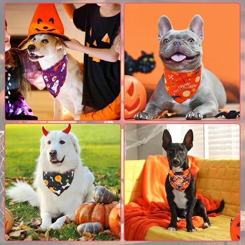 KOOLTAIL Dog Halloween Bandana 2 Pack - Holiday Dog Bandanas Adjustable Soft Dog Scarf Pet Triangle Bib with Festival Element, Dog Halloween Thanksgiving Christmas Bandanas for Small Medium Large Dogs in Kuwait