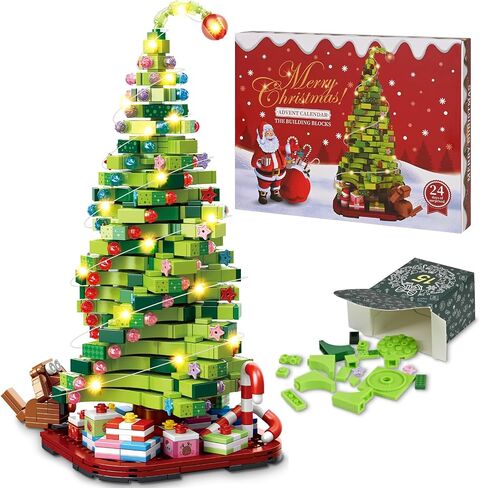 Advent Calendar 2024 Christmas Tree Building Blocks Set, 24 Days Christmas Countdown Calendar Building Kits 1206 Pieces Xmas Tree Gifts Toy for Adults Kids Teens Ages 10+ in Saudi Arabia