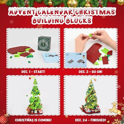 Advent Calendar 2024 Christmas Tree Building Blocks Set, 24 Days Christmas Countdown Calendar Building Kits 1206 Pieces Xmas Tree Gifts Toy for Adults Kids Teens Ages 10+ in Saudi Arabia